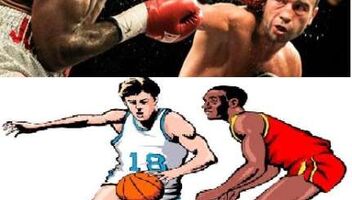 Темнокожие и белые мужчины баскетболисты и боксеры