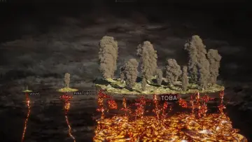 Задник до фільму "Toba, le volcan qui a failli tuer l