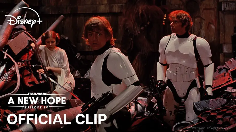 Відео до фільму Зоряні війни: Епізод 4 — Нова надія — Luke, Leia, Han & Chewie Get Stuck in the Garbage Compactor - Official Clip