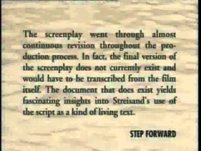 Відео до фільму Володар припливів — "The Prince of Tides" - EXTRA - Novel Adaptation, Barbra learns the Shag (!) and Screenplay Pages