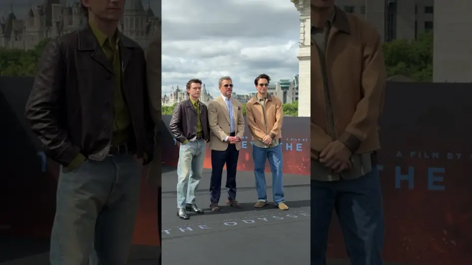 Відео до фільму Одіссея — Swapping Ancient Greece for the rooftops of London, it’s Matt Damon, Tom Holland & Robert Pattinson.