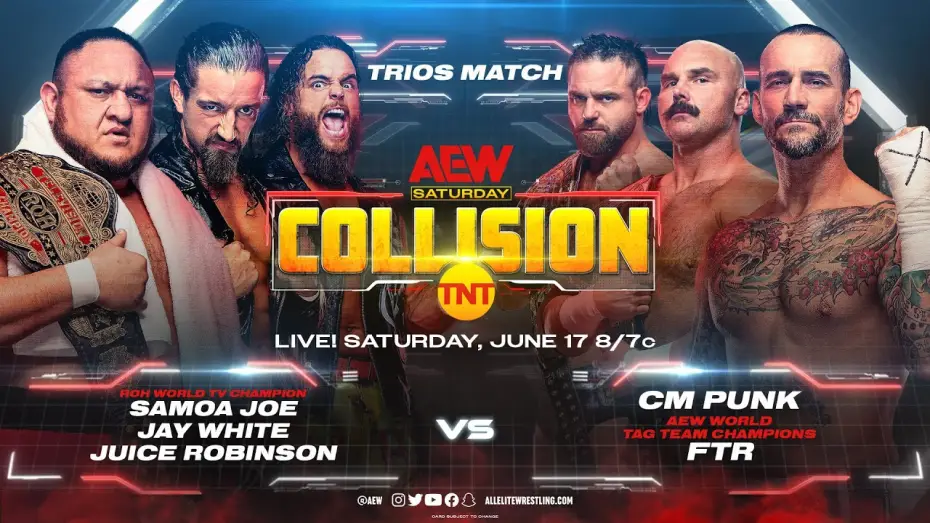 Відео до серіалу All Elite Wrestling: Collision — Official theme for AEW Collision on TNT is Saturday Night's Alright For Fighting by Sir Elton John!