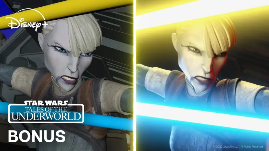 Відео до серіалу Зоряні війни: Оповідки про Злочинний світ — Star Wars: Tales of the Underworld en parallèle « Asajj VS l'Inquisiteur » BTS|Animatique VS Épisode