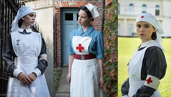 Модель, актриса в образе медсестры для исторической фотосессии